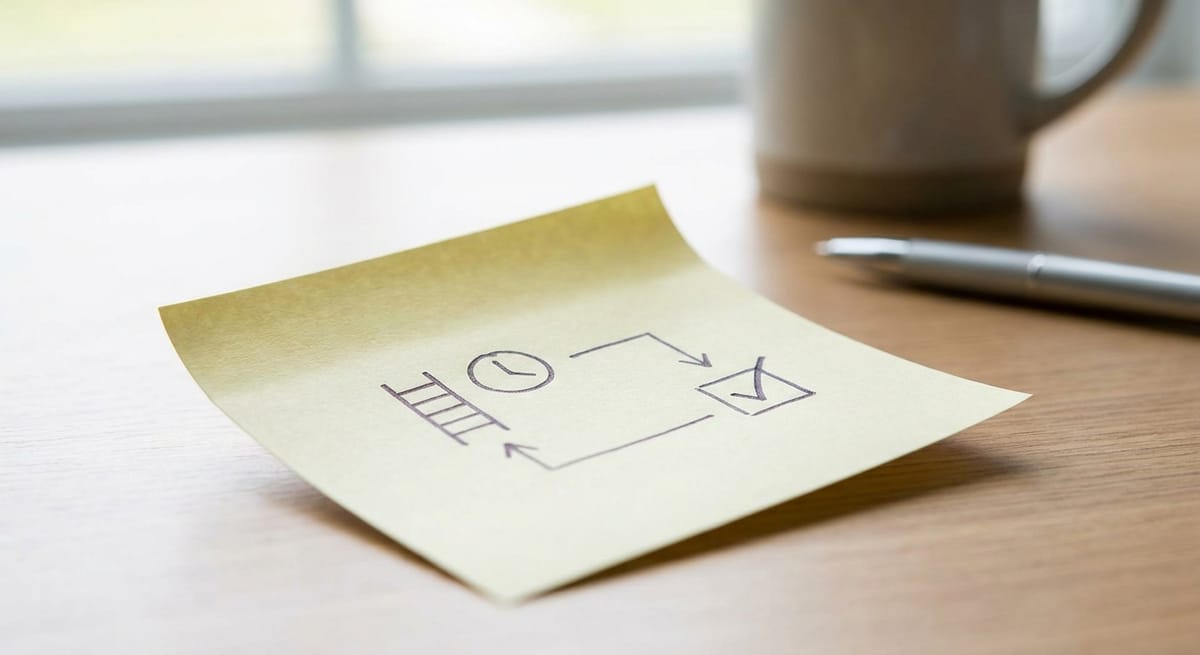 A simple two-minute habit rung written on a sticky note to restart a routine