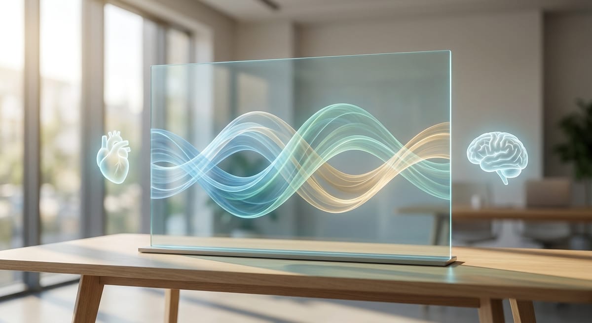 abstract illustration of heart and brain wave rhythms flowing into alignment